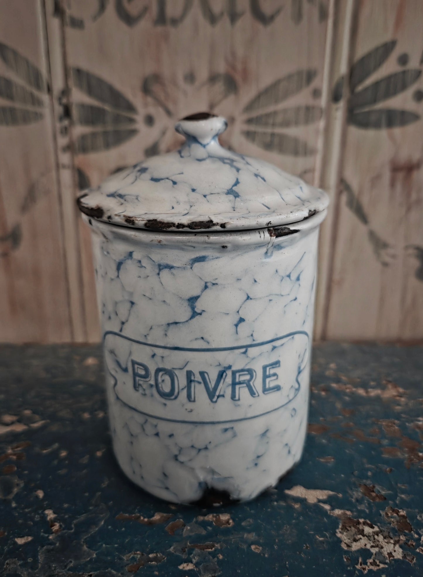 Antique French Graniteware Kitchen Canister Set
