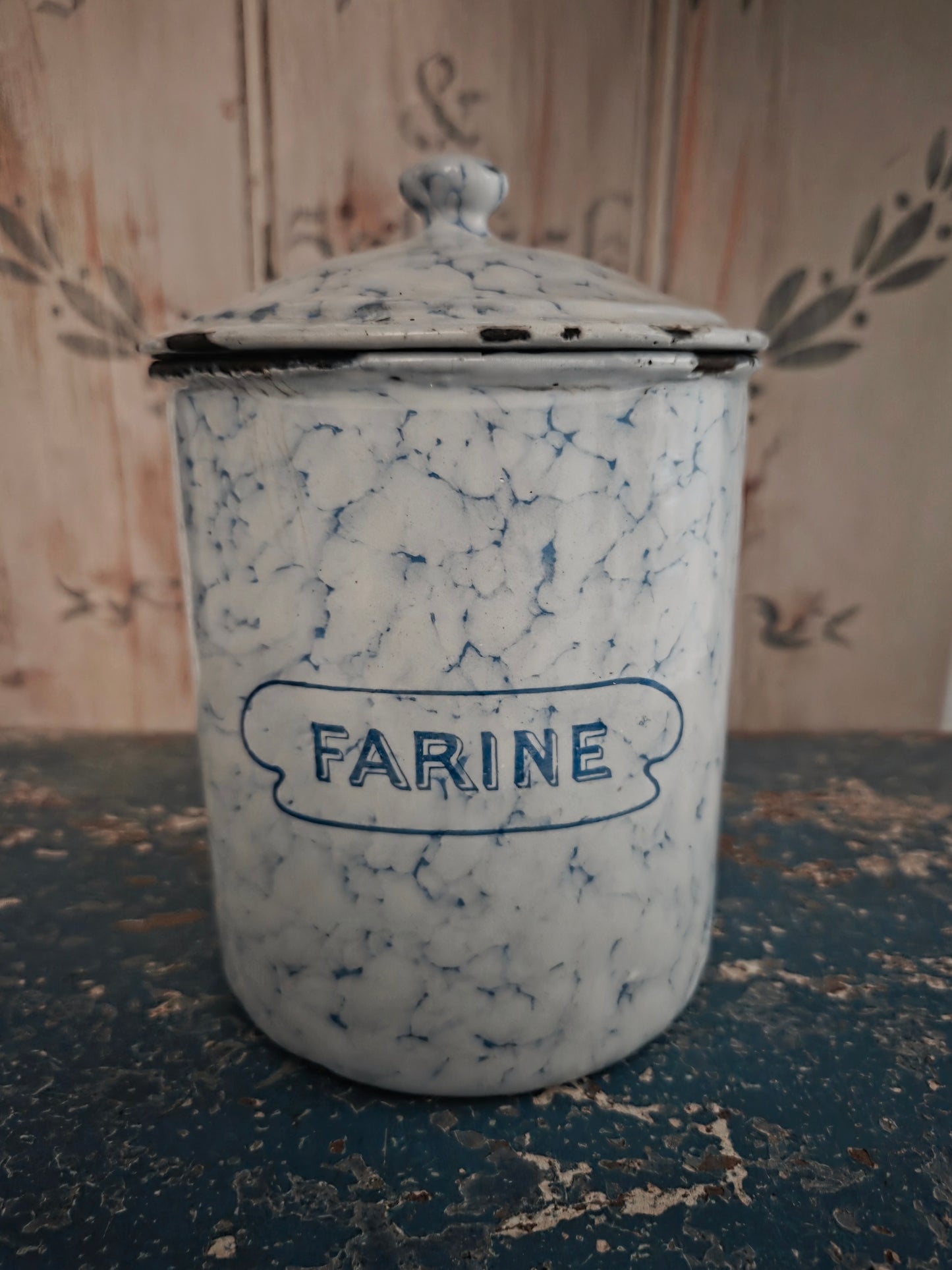 Antique French Graniteware Kitchen Canister Set