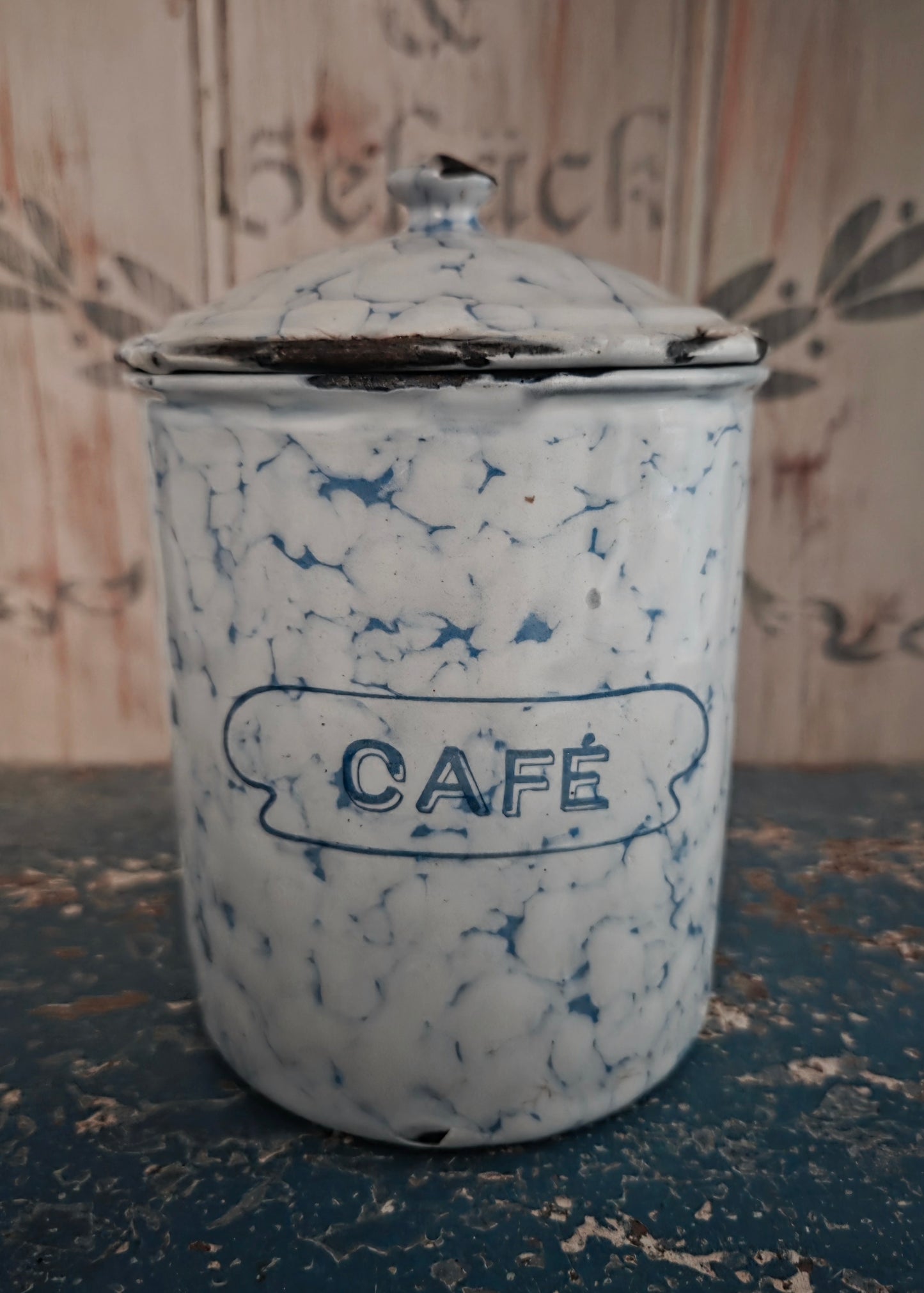 Antique French Graniteware Kitchen Canister Set