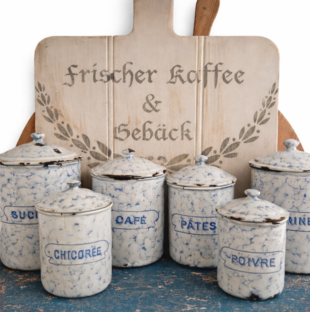 Antique French Graniteware Kitchen Canister Set